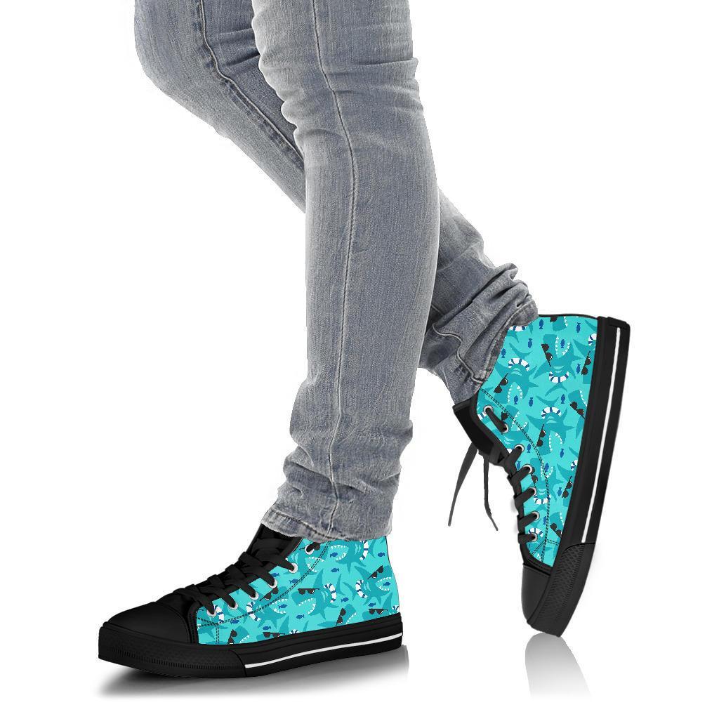 Shark Pattern Print Men Women's High Top Shoes-grizzshop
