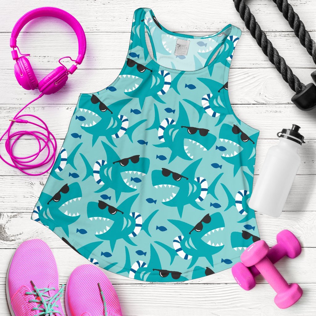 Shark Pattern Print Women's Racerback Tank Tops-grizzshop