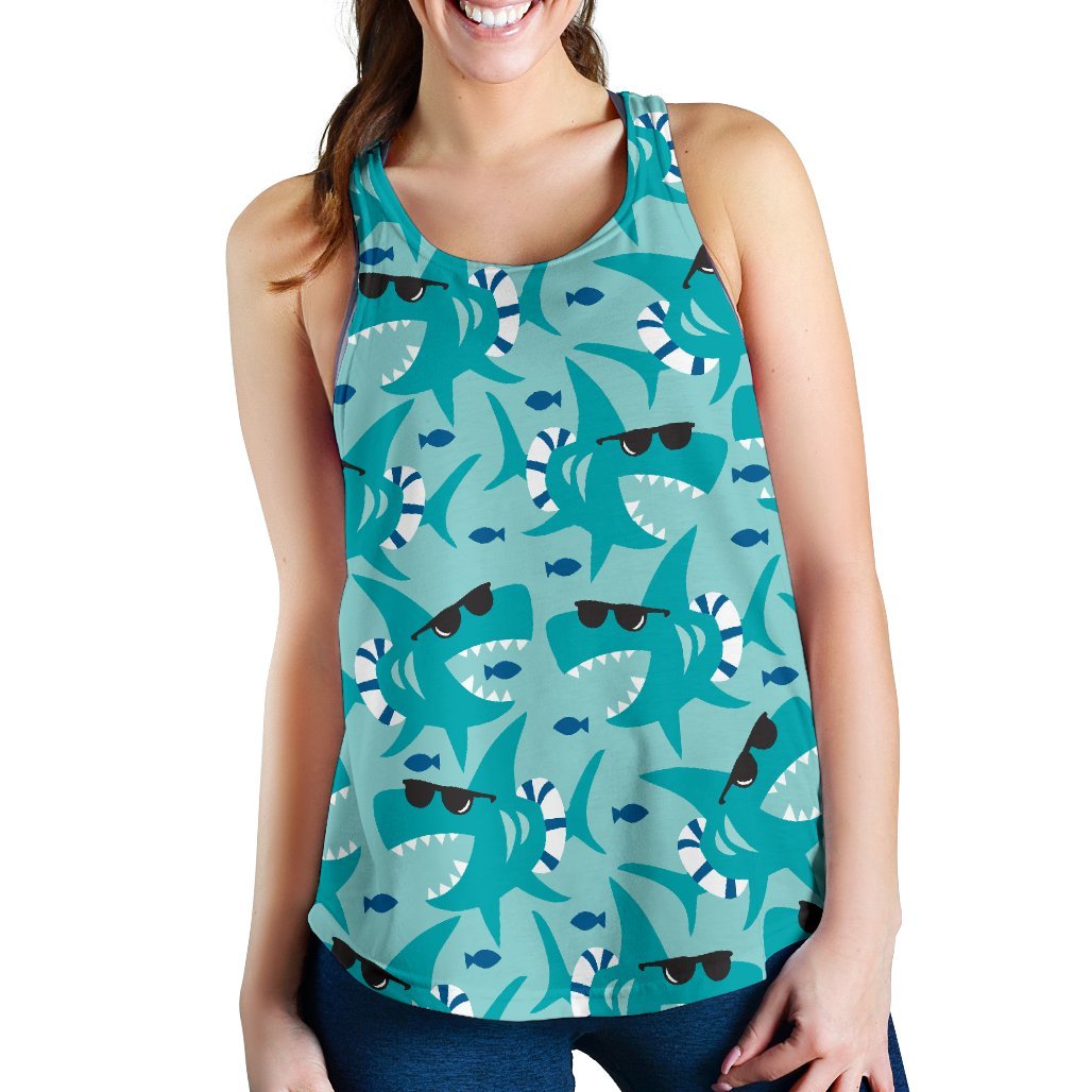 Shark Pattern Print Women's Racerback Tank Tops-grizzshop