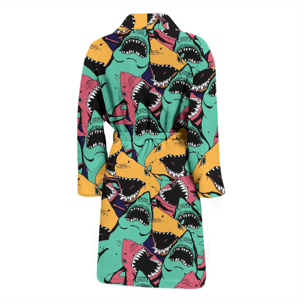 Shark Print Pattern Men Long Robe-grizzshop