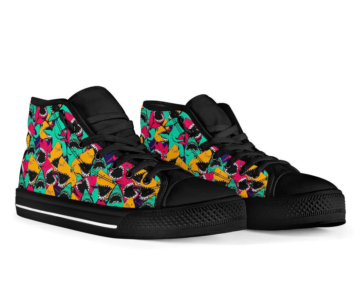 Shark Print Pattern Men Women's High Top Shoes-grizzshop