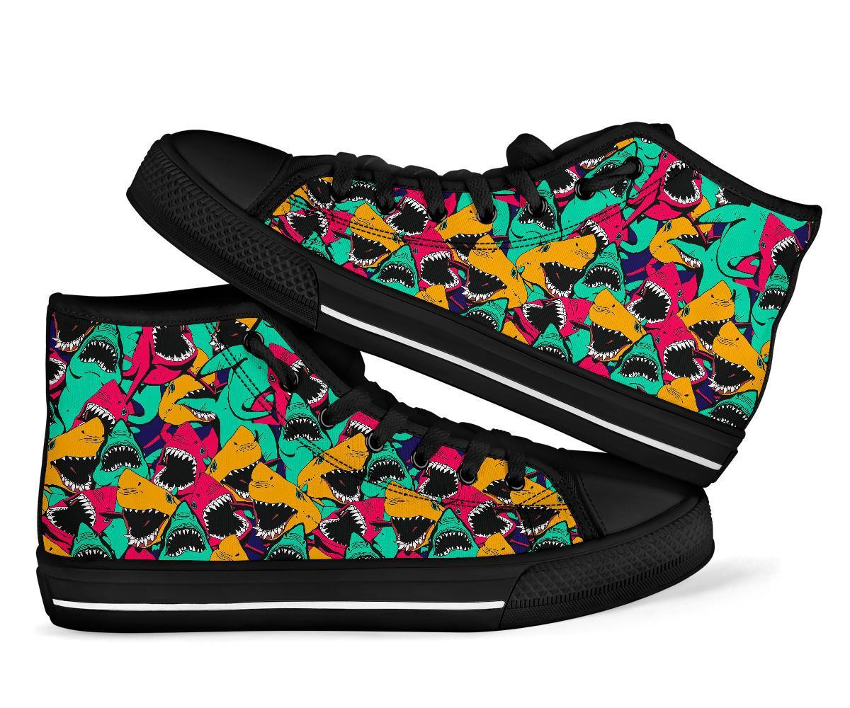 Shark Print Pattern Men Women's High Top Shoes-grizzshop