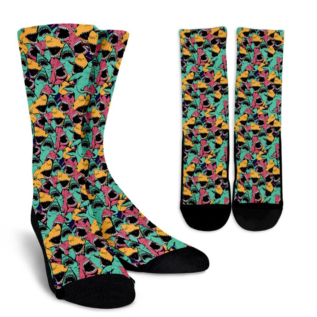 Shark Print Pattern Unisex Crew Socks-grizzshop