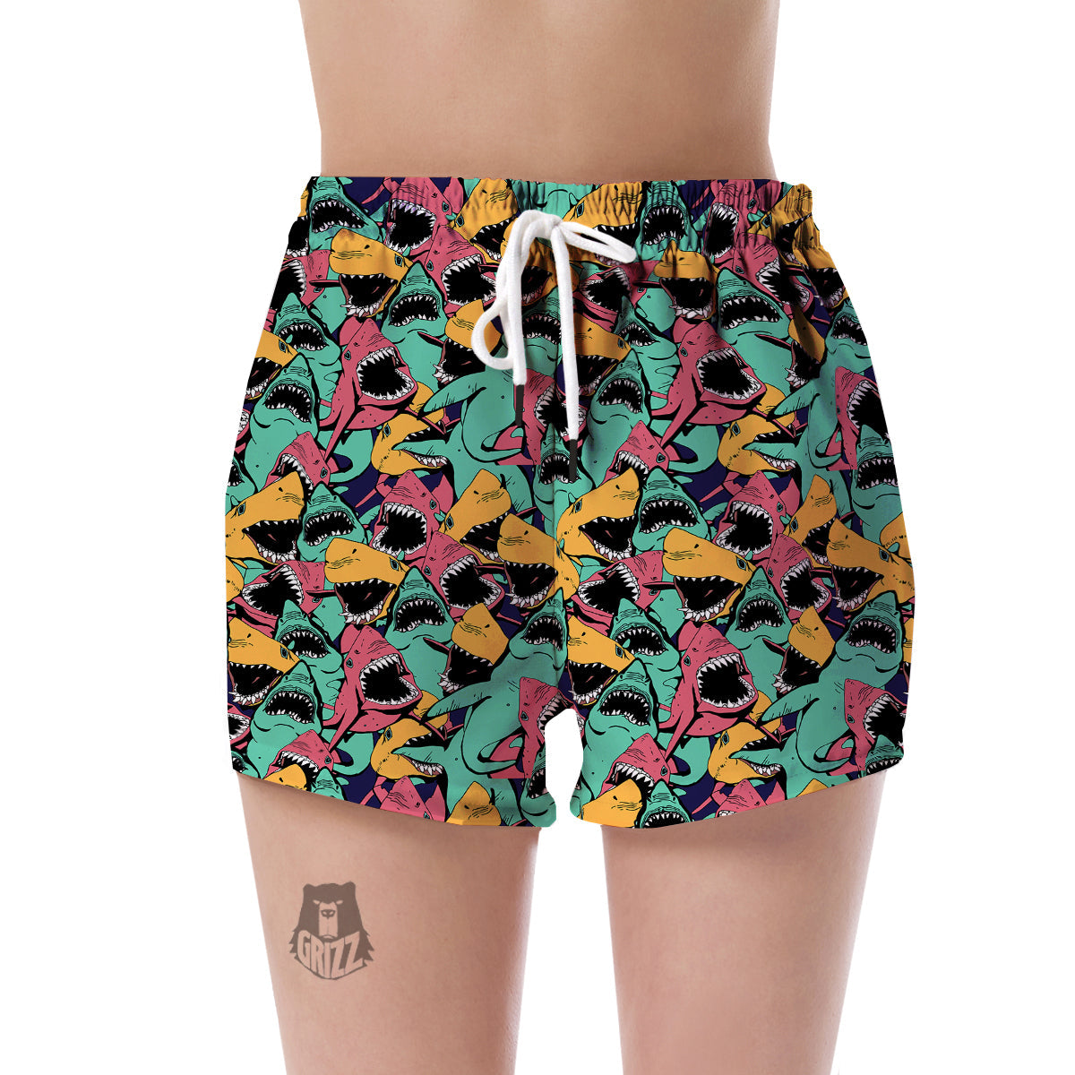 Shark Print Pattern Women's Shorts-grizzshop