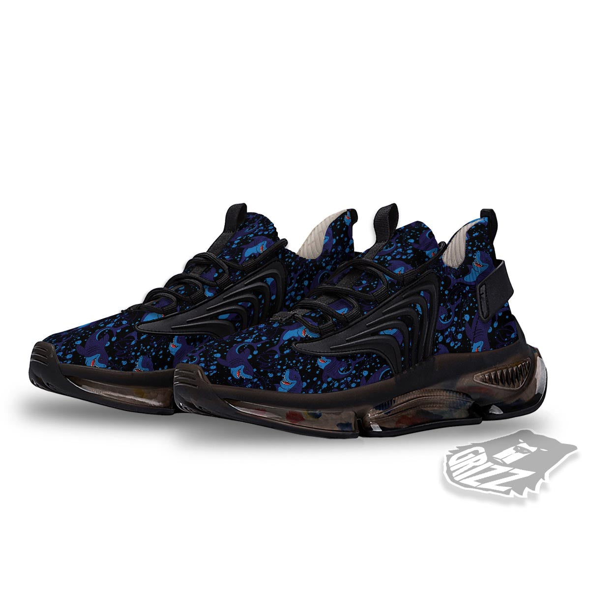 Shark Smiley Print Pattern Black Gym Shoes-grizzshop
