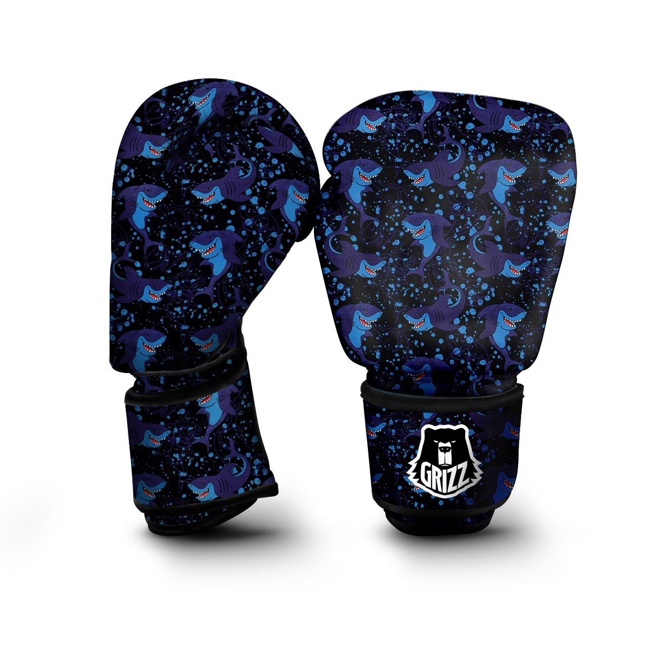 Shark Smiley Print Pattern Boxing Gloves-grizzshop
