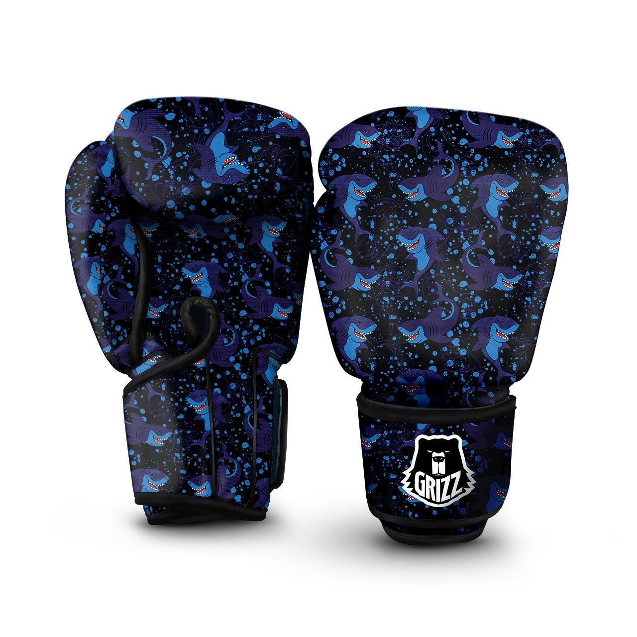 Shark Smiley Print Pattern Boxing Gloves-grizzshop