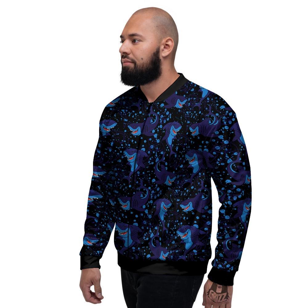 Shark Smiley Print Pattern Men's Bomber Jacket-grizzshop