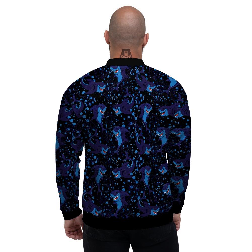 Shark Smiley Print Pattern Men's Bomber Jacket-grizzshop