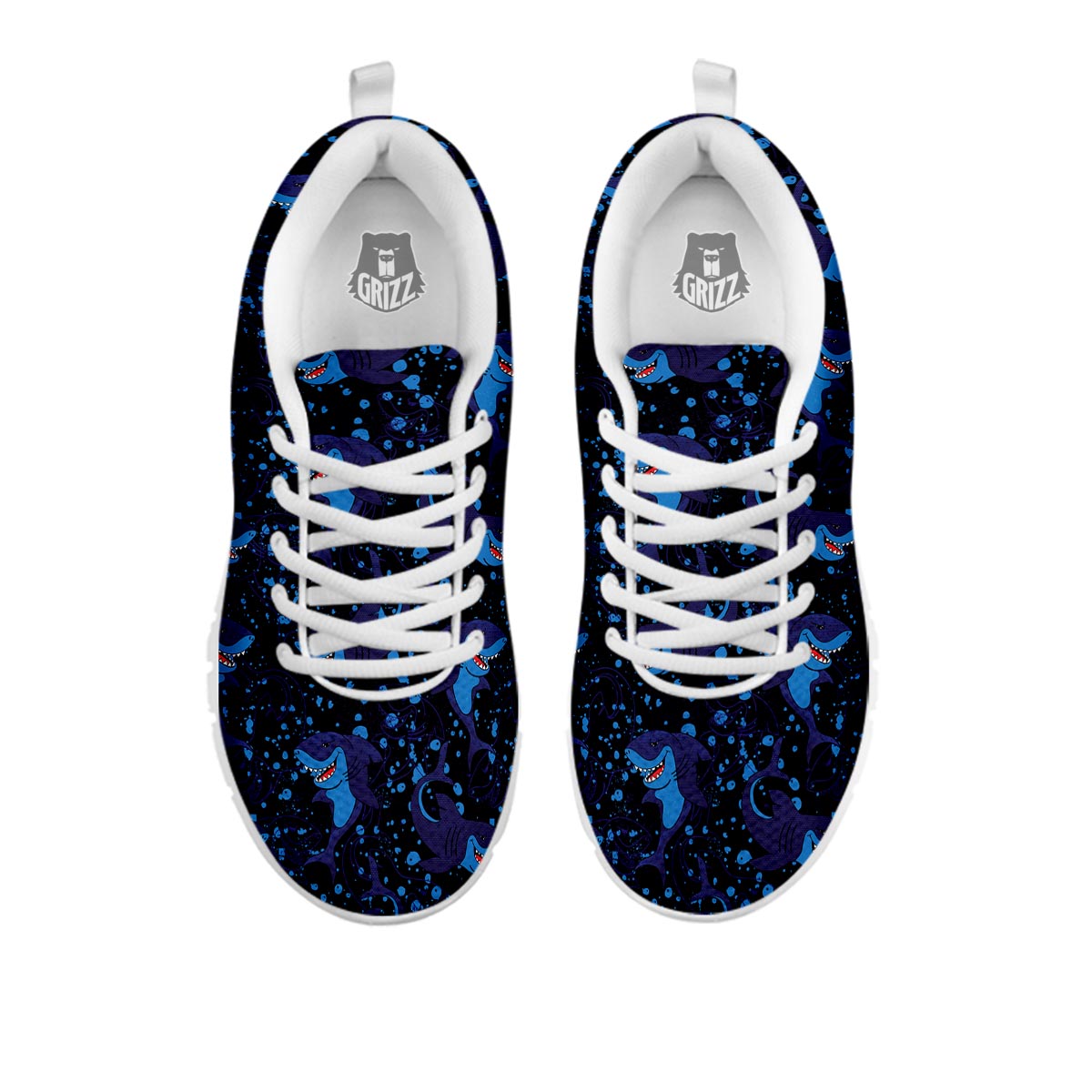 Shark Smiley Print Pattern White Sneaker-grizzshop