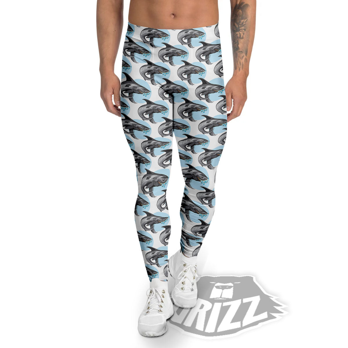 Shark White And Grey Print Pattern Men's Leggings-grizzshop