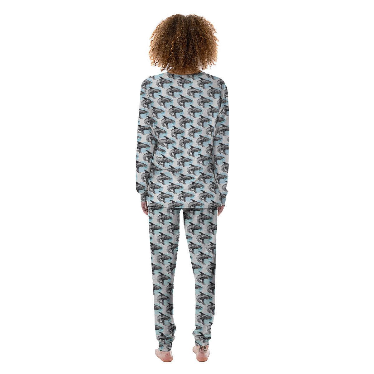 Shark White And Grey Print Pattern Women's Pajamas-grizzshop