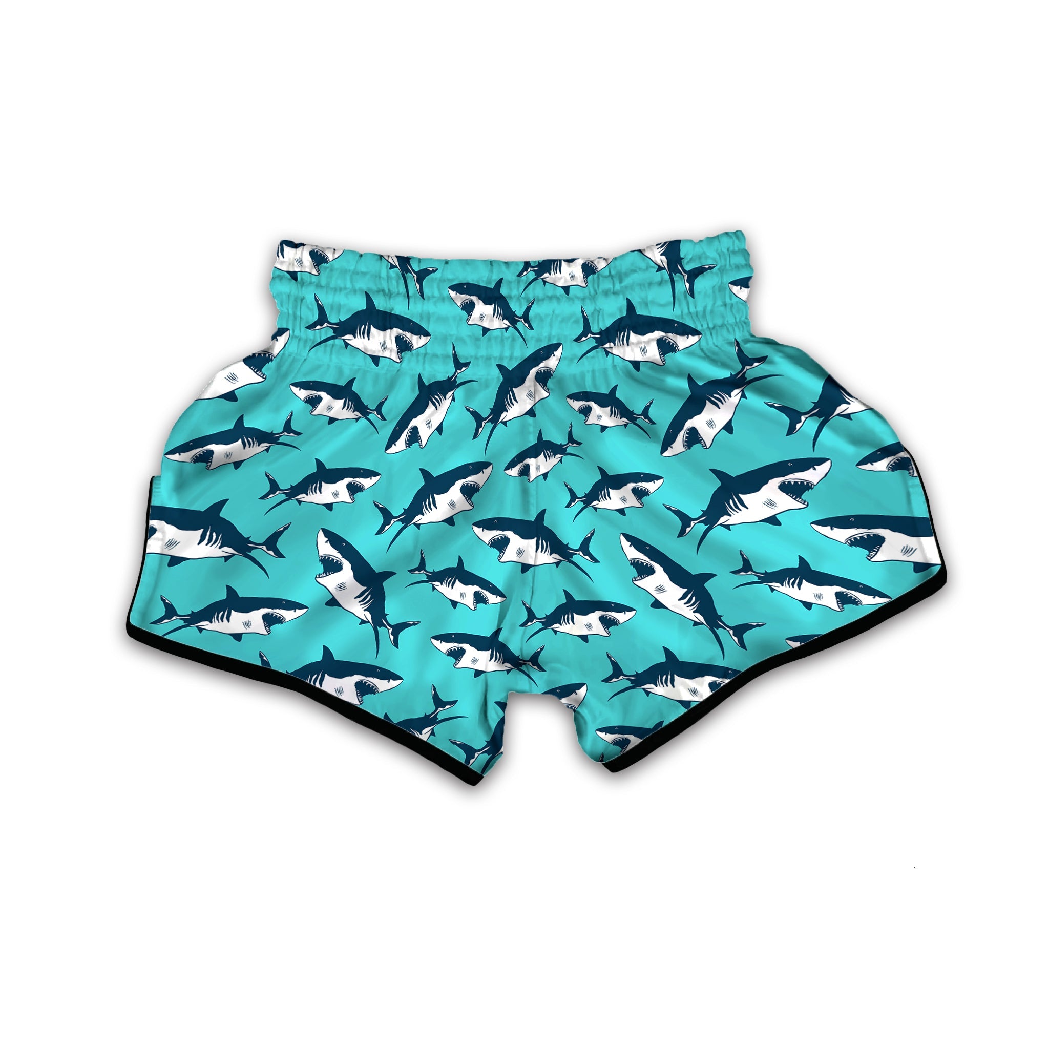 Shark Blue Print Pattern Muay Thai Boxing Shorts-grizzshop