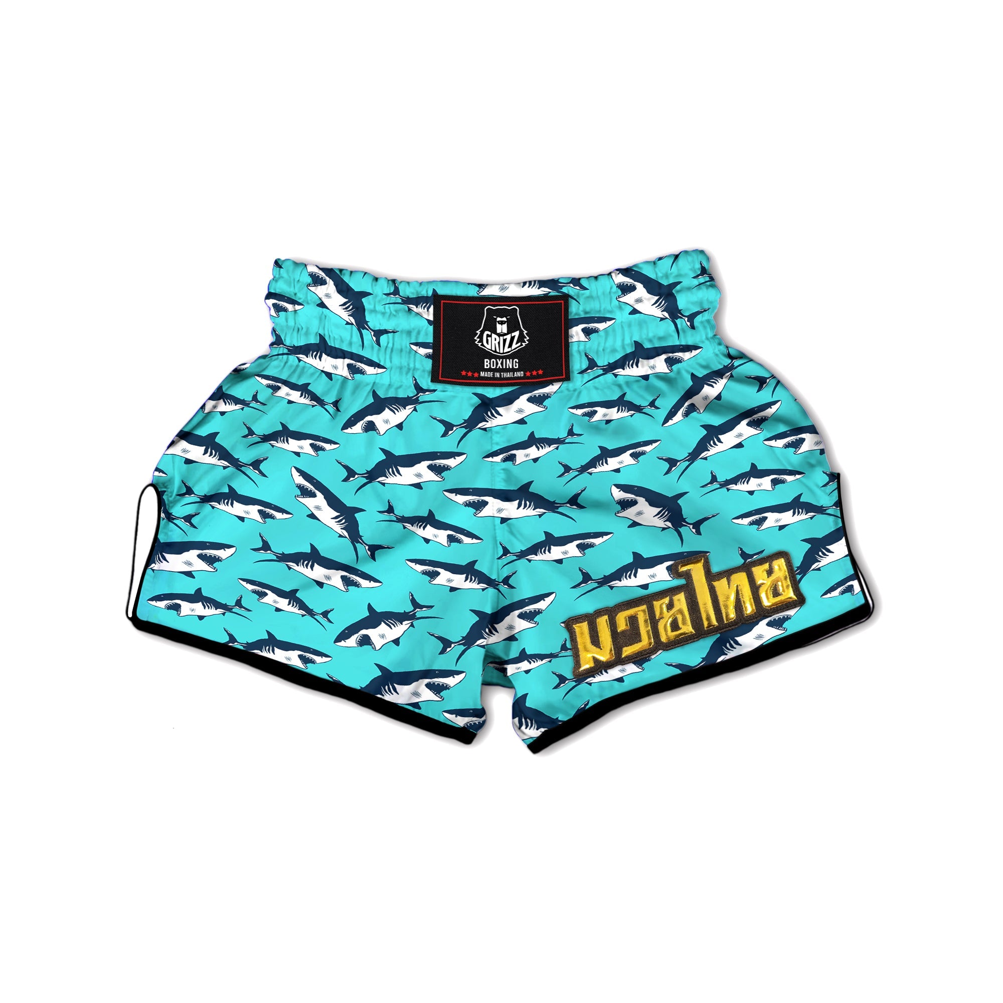 Shark Blue Print Pattern Muay Thai Boxing Shorts-grizzshop