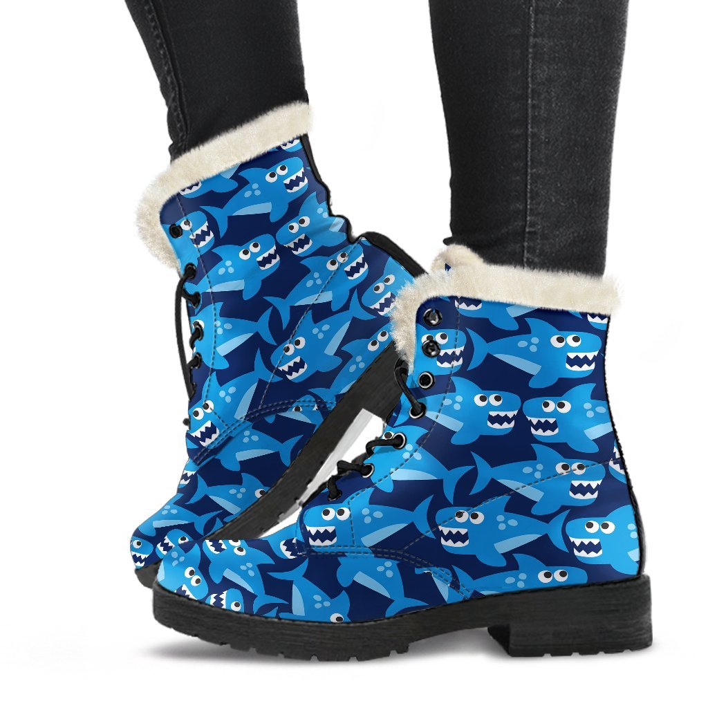 Shark Circling Cartoon Pattern Print Comfy Winter Boots-grizzshop