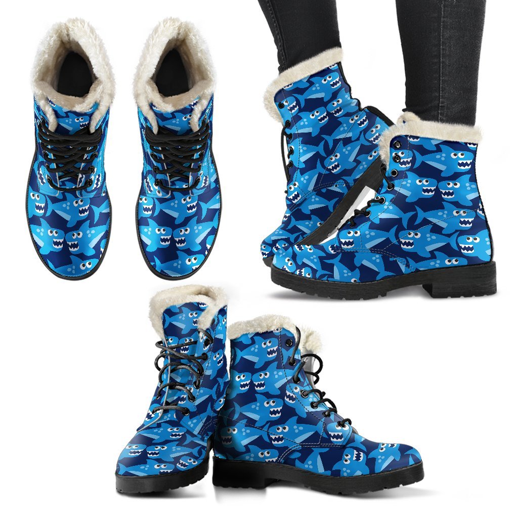 Shark Circling Cartoon Pattern Print Comfy Winter Boots-grizzshop