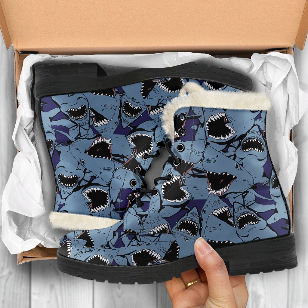 Shark Circling Pattern Print Comfy Winter Boots-grizzshop