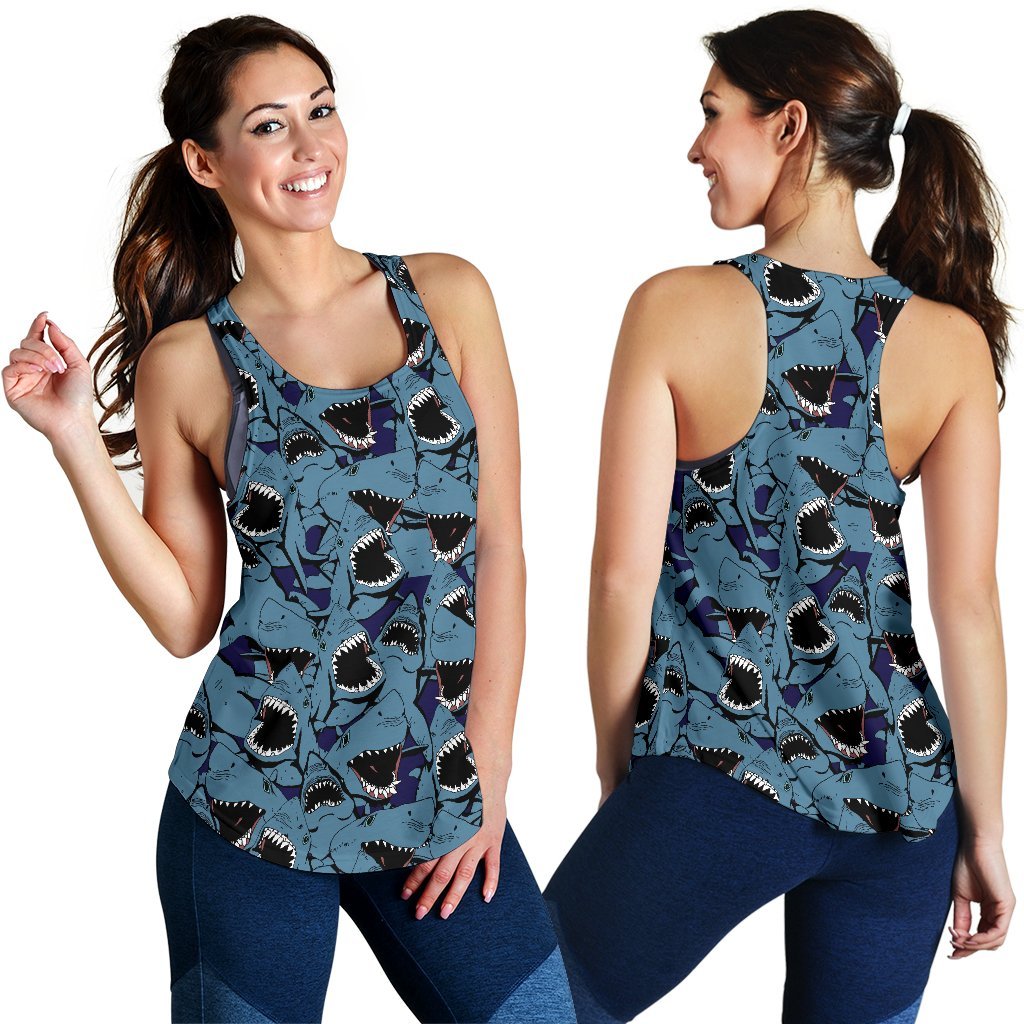 Shark Circling Pattern Print Women's Racerback Tank Tops-grizzshop