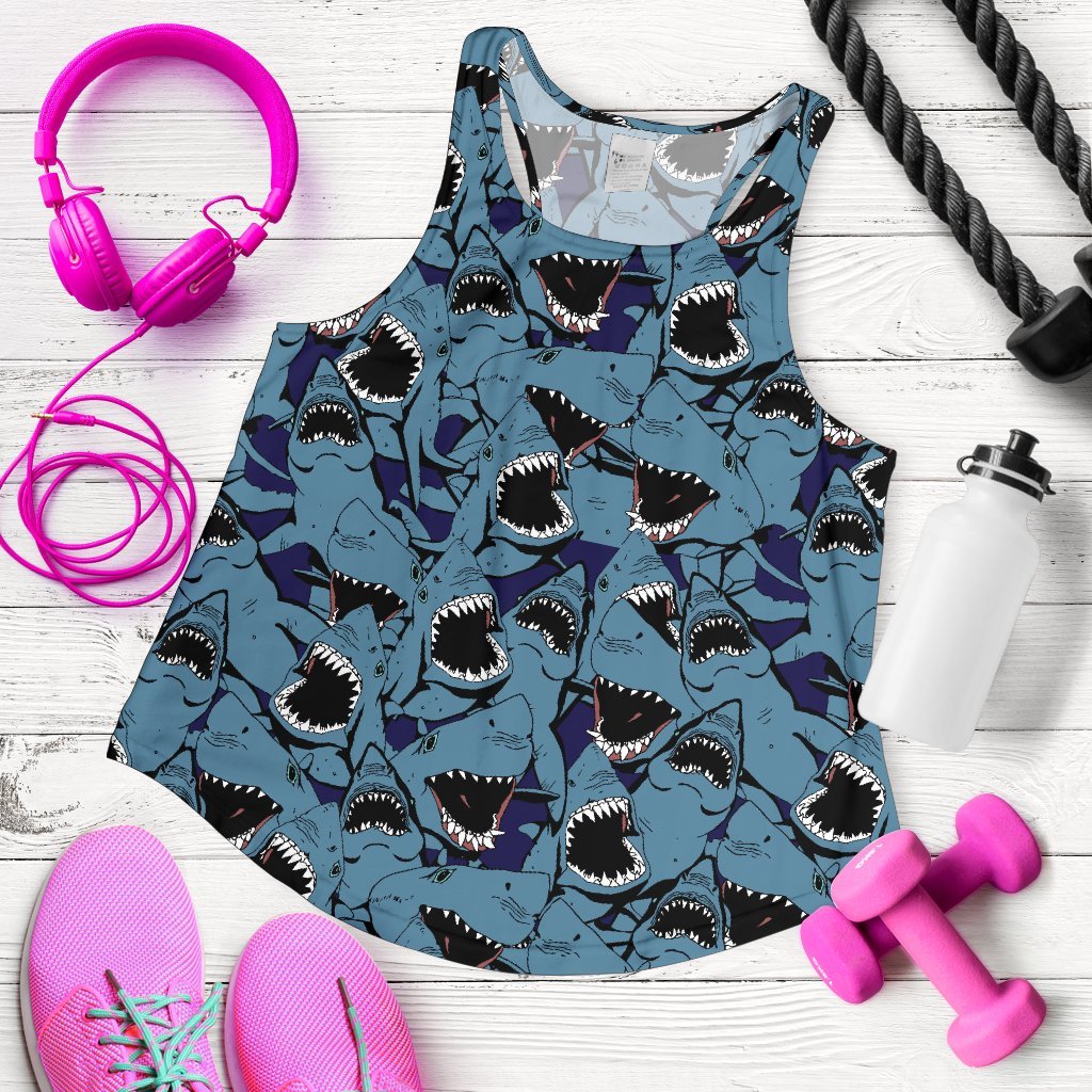 Shark Circling Pattern Print Women's Racerback Tank Tops-grizzshop