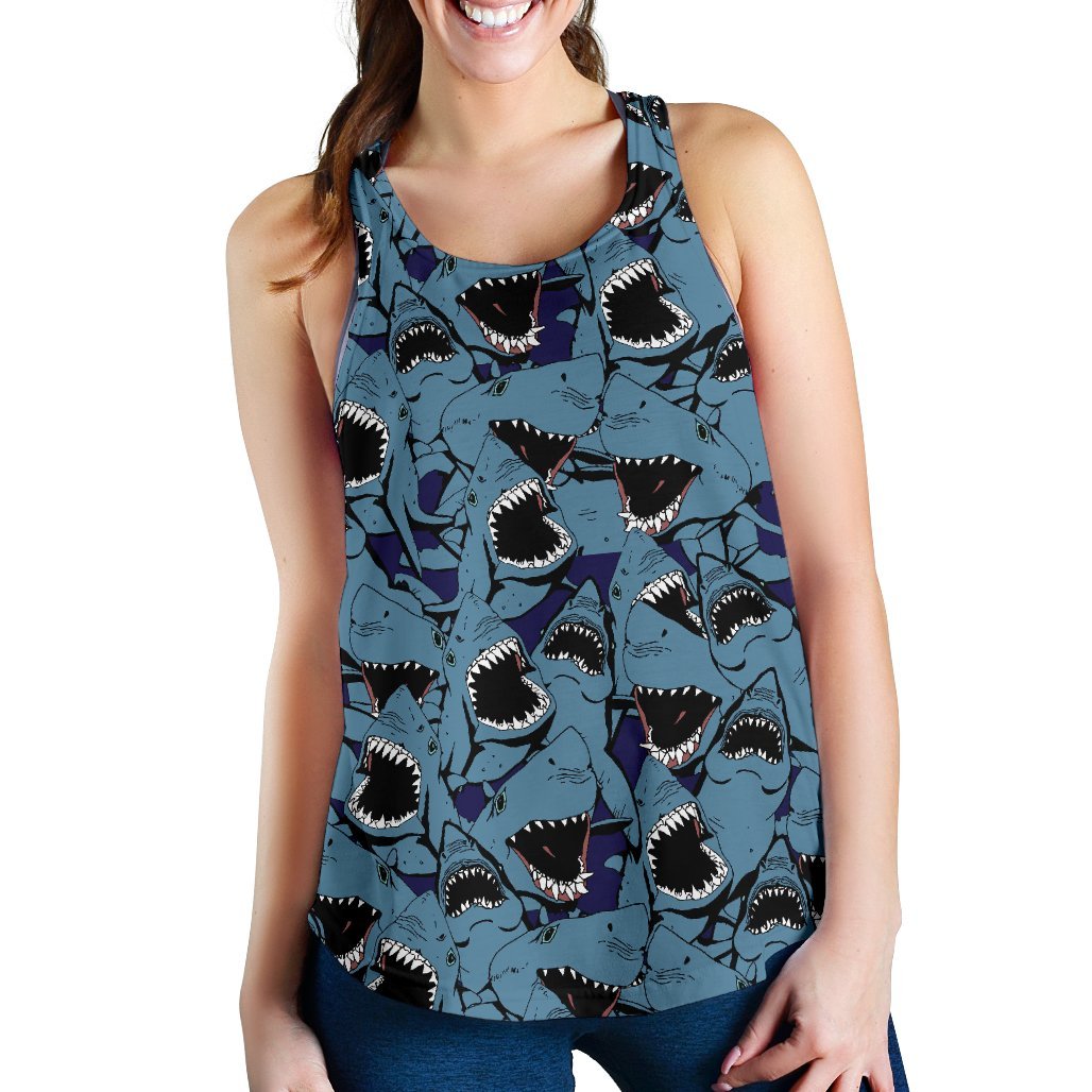 Shark Circling Pattern Print Women's Racerback Tank Tops-grizzshop