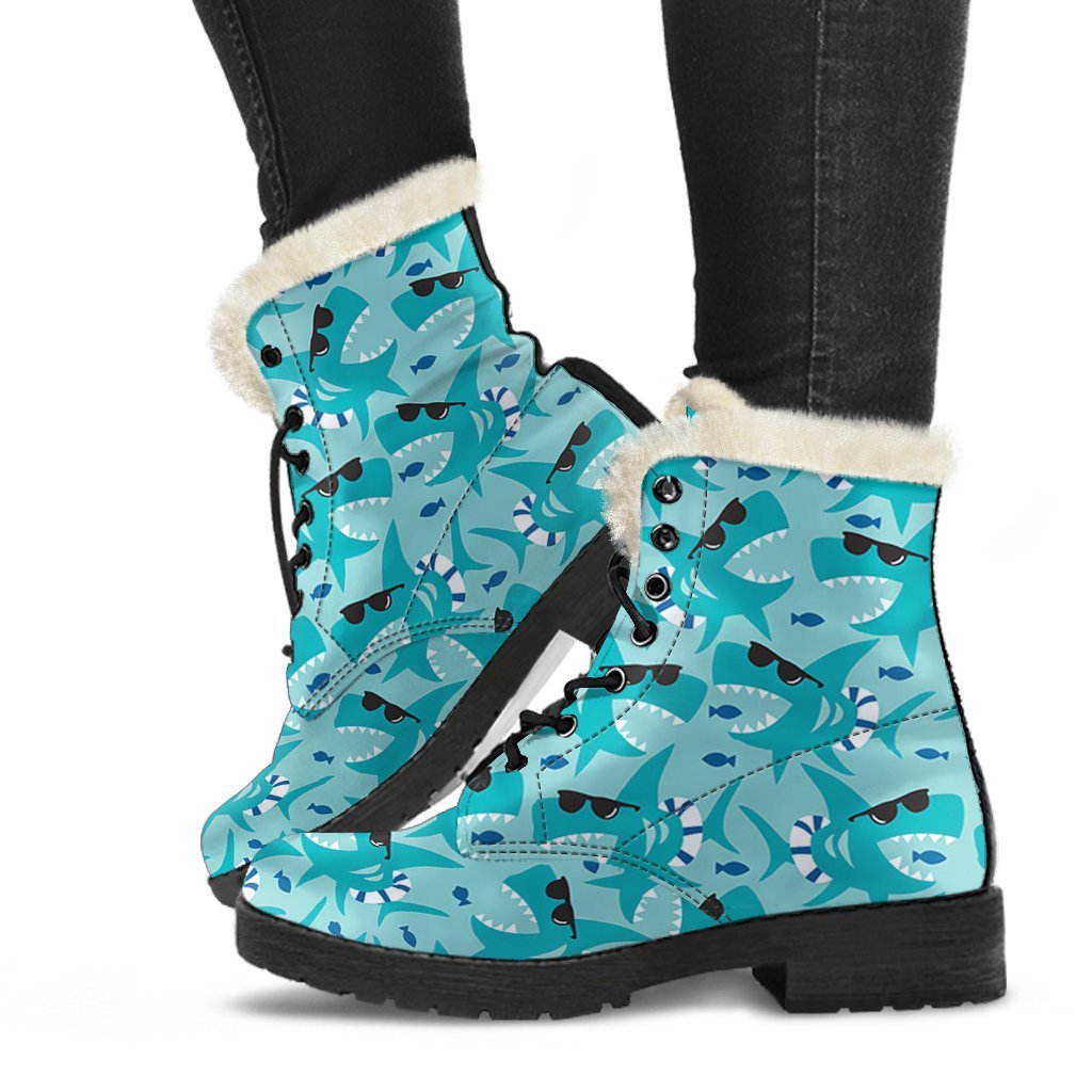 Shark Pattern Print Comfy Winter Boots-grizzshop