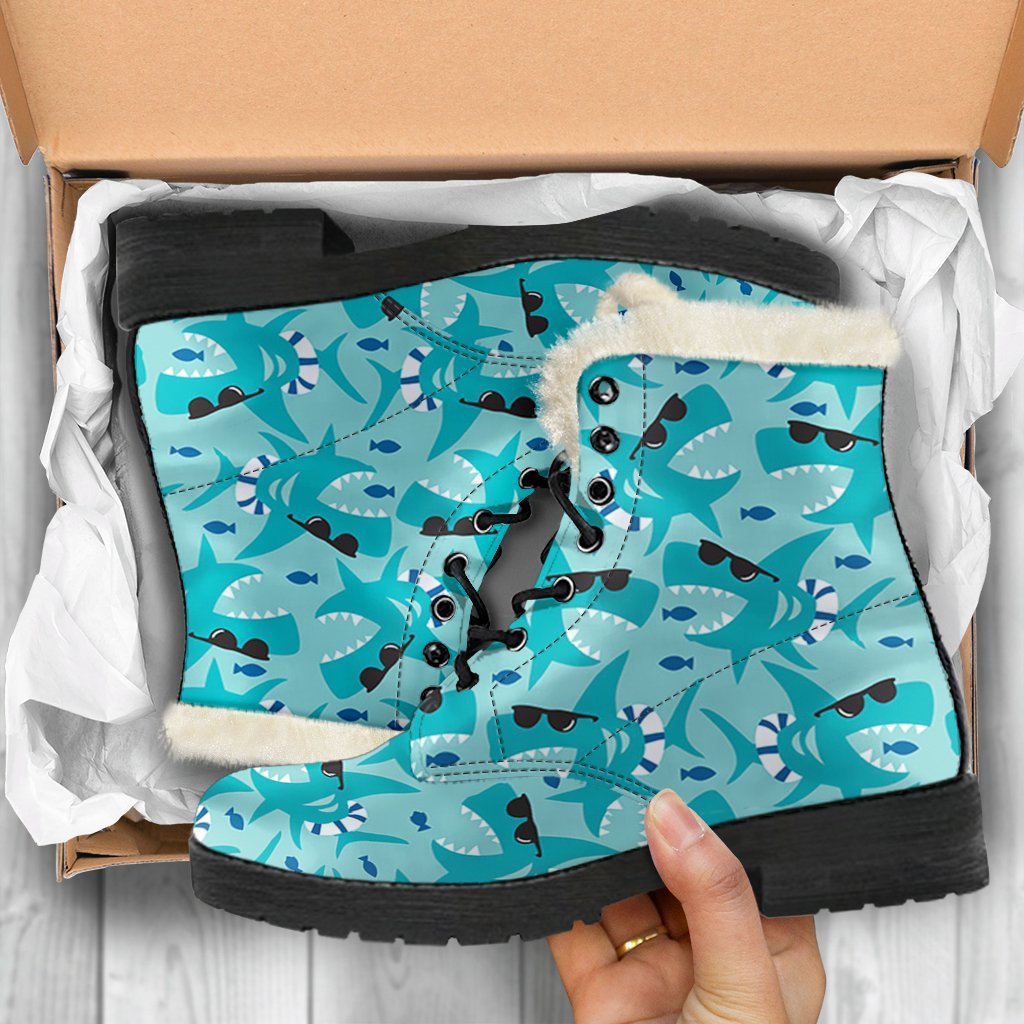 Shark Pattern Print Comfy Winter Boots-grizzshop