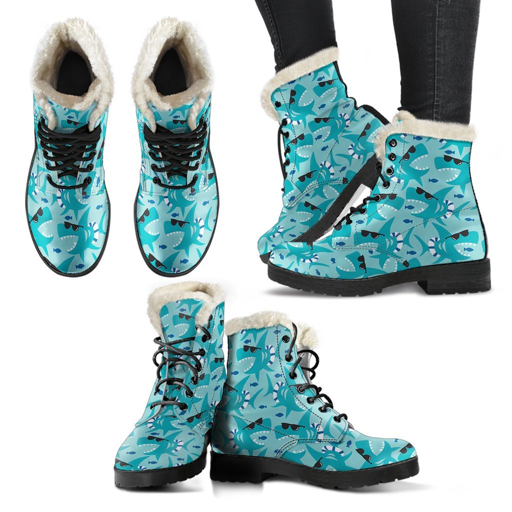 Shark Pattern Print Comfy Winter Boots-grizzshop