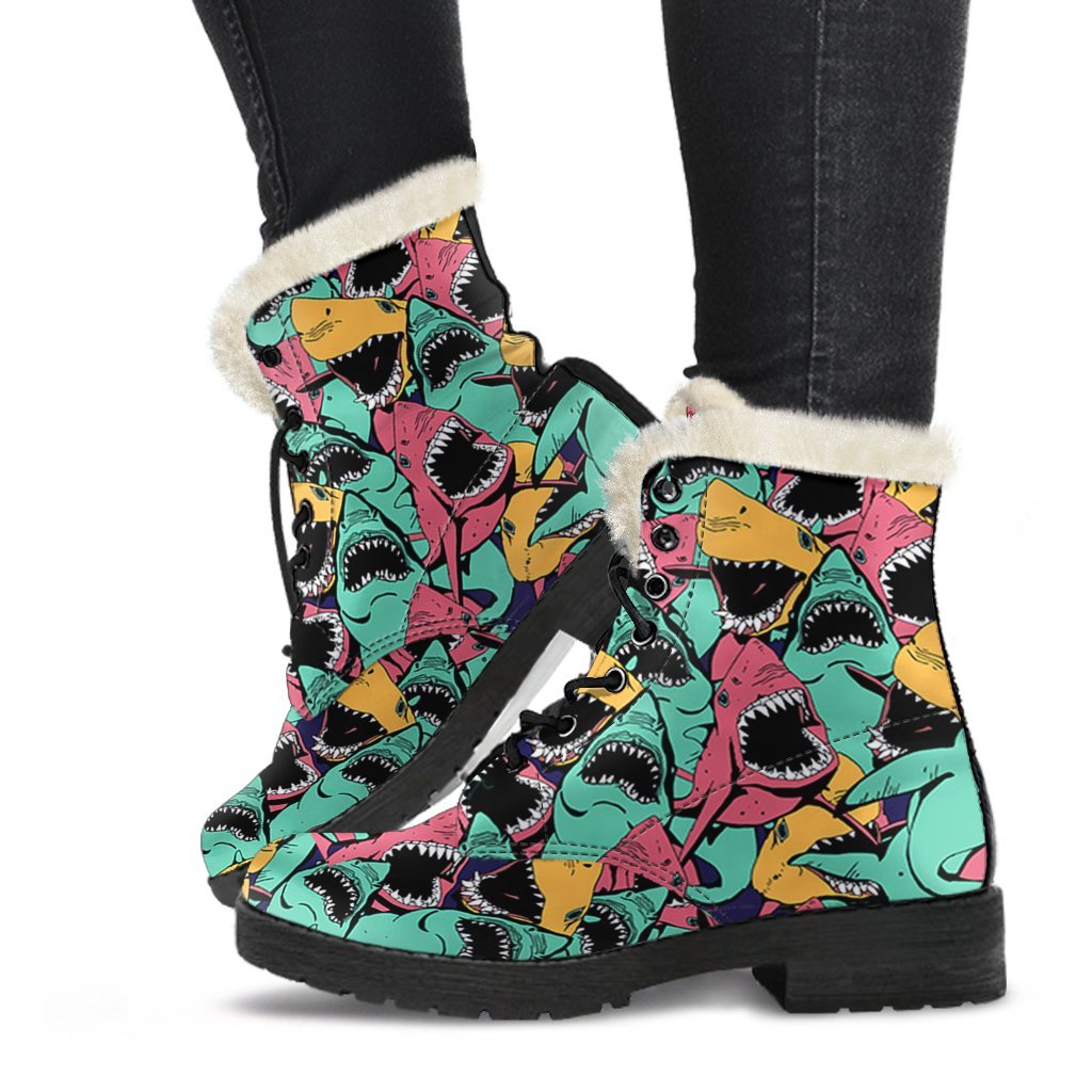Shark Print Pattern Comfy Winter Boots-grizzshop