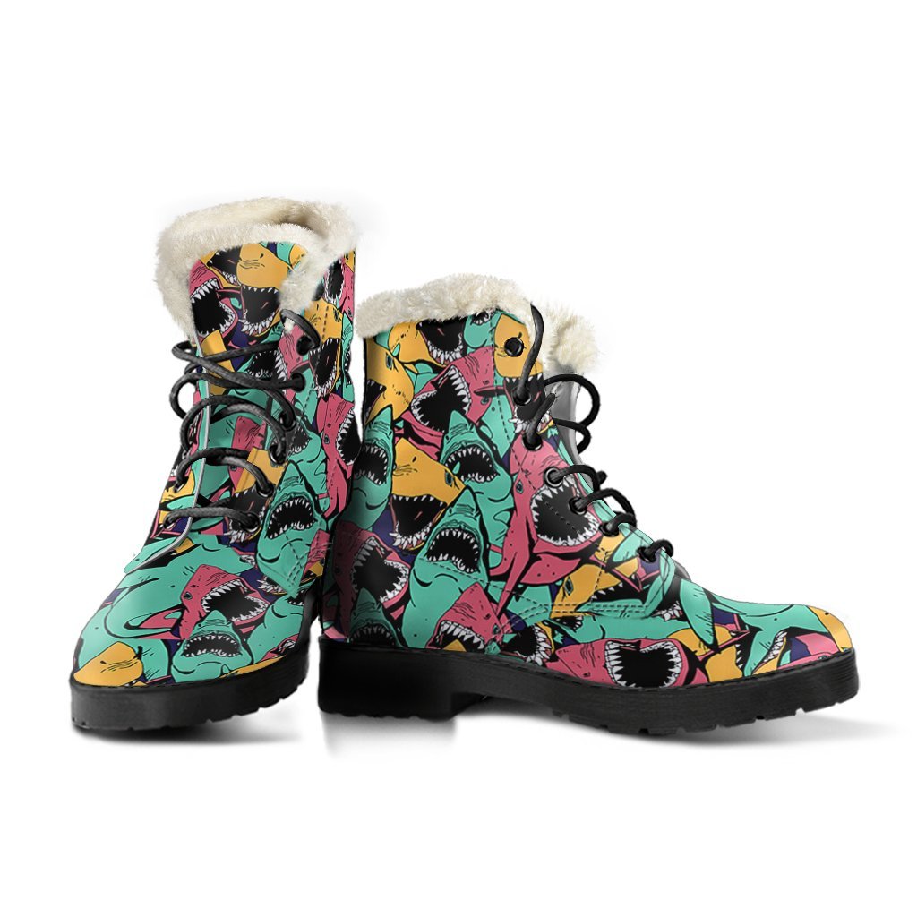 Shark Print Pattern Comfy Winter Boots-grizzshop