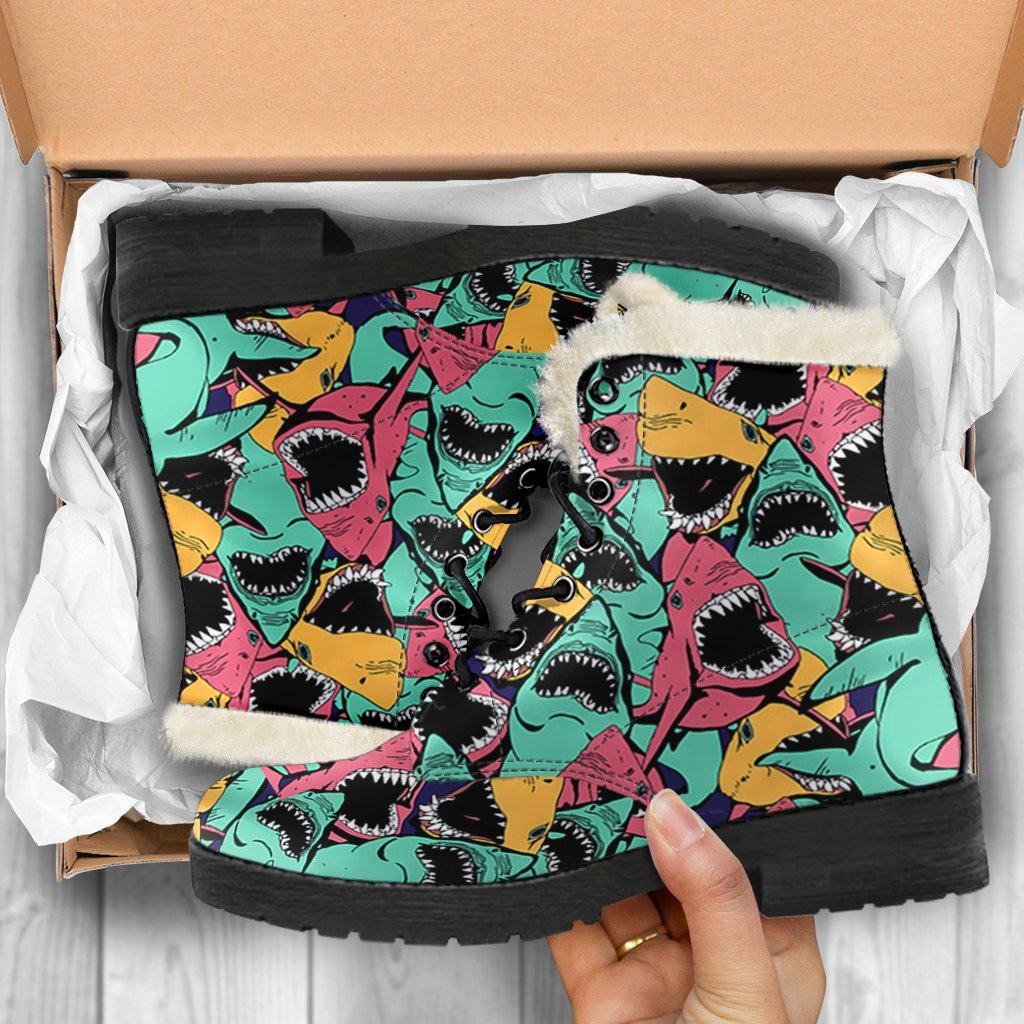 Shark Print Pattern Comfy Winter Boots-grizzshop