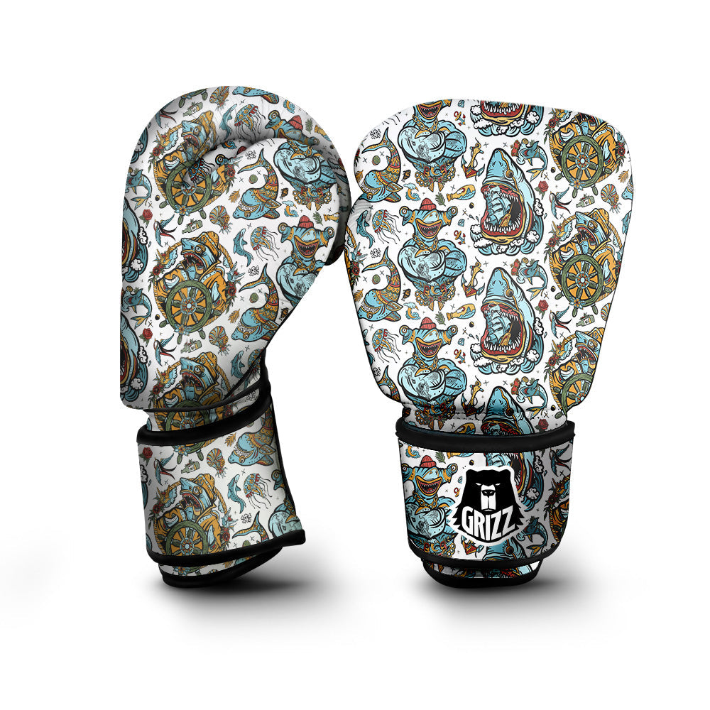 Sharks Underwater Tattoo Print Pattern Boxing Gloves-grizzshop