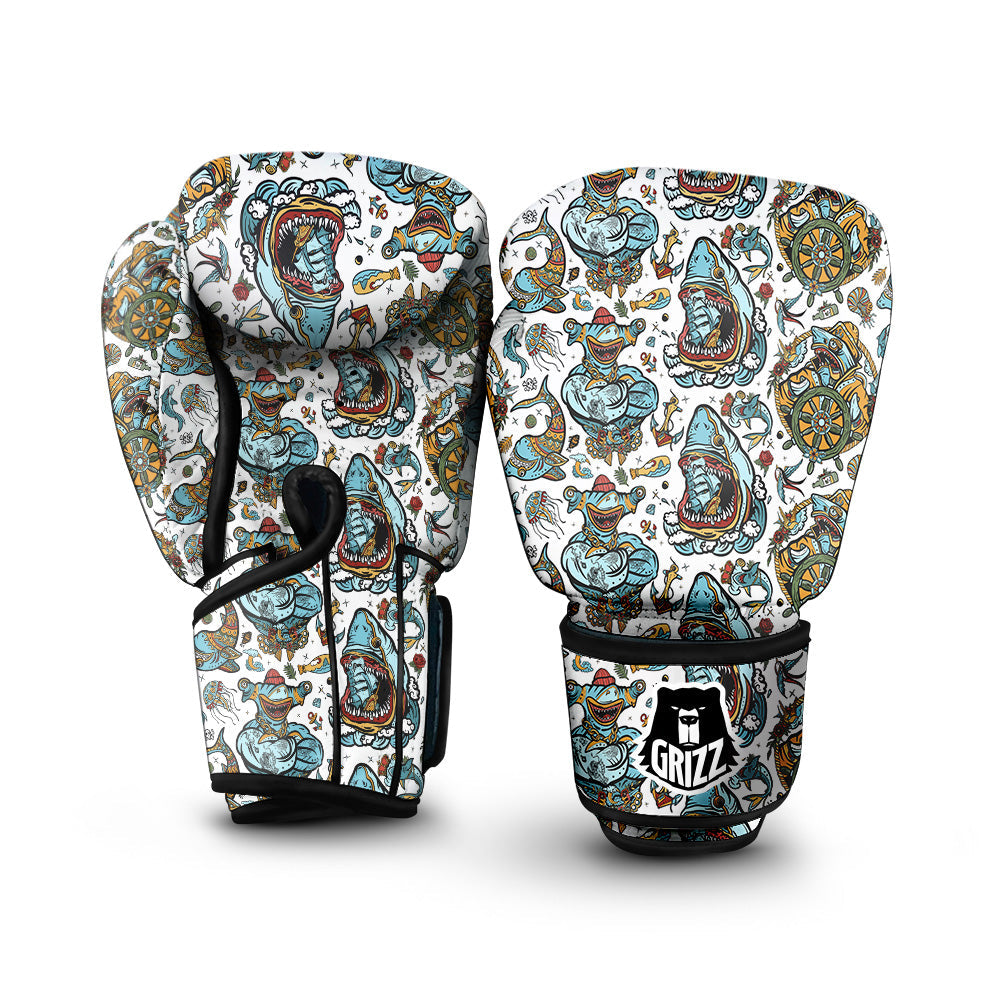 Sharks Underwater Tattoo Print Pattern Boxing Gloves-grizzshop