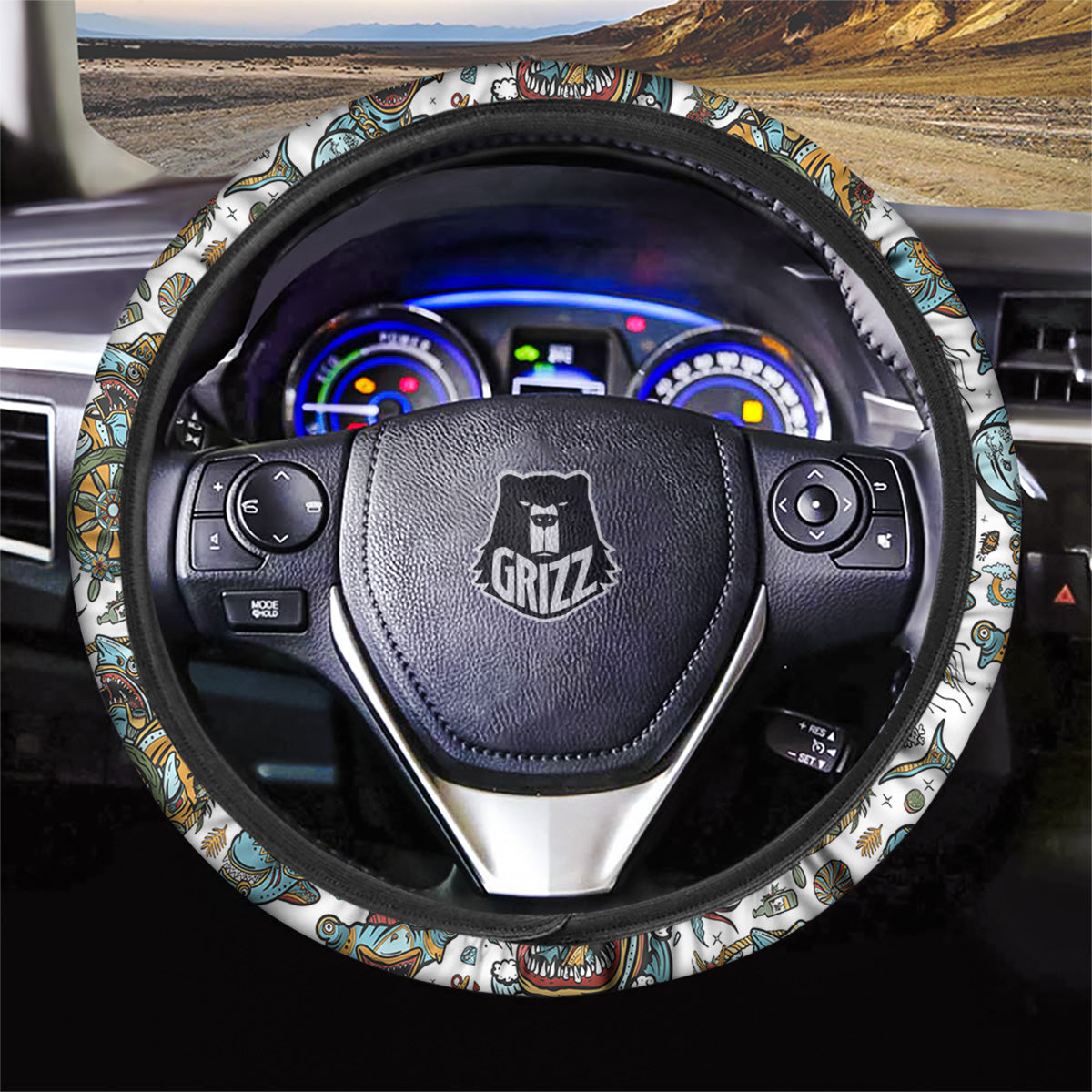 Sharks Underwater Tattoo Print Pattern Car Steering Wheel Cover-grizzshop