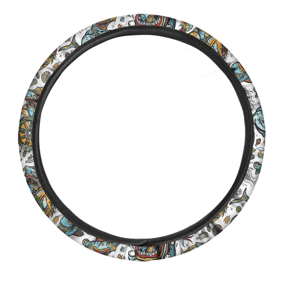 Sharks Underwater Tattoo Print Pattern Car Steering Wheel Cover-grizzshop