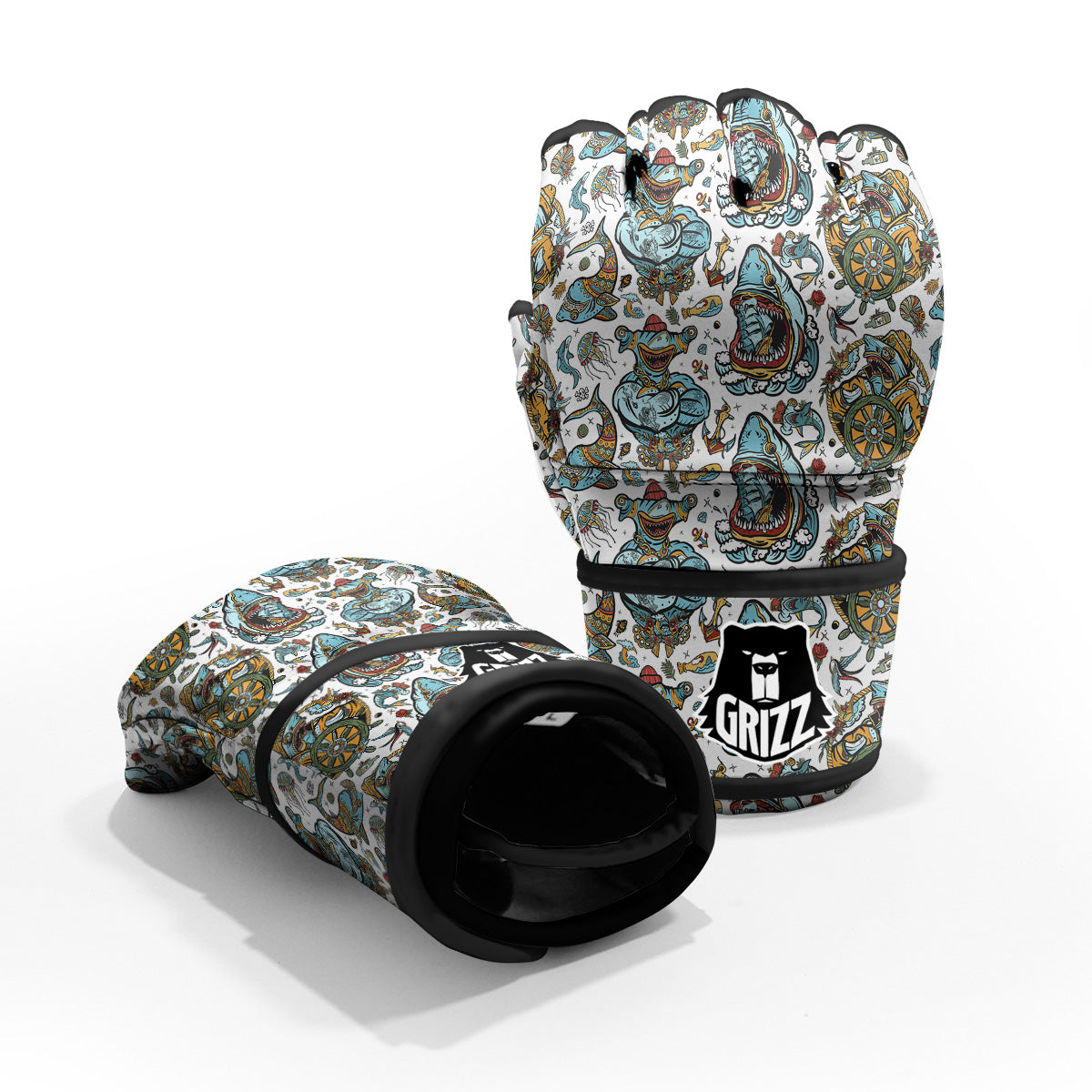 Sharks Underwater Tattoo Print Pattern MMA Gloves-grizzshop