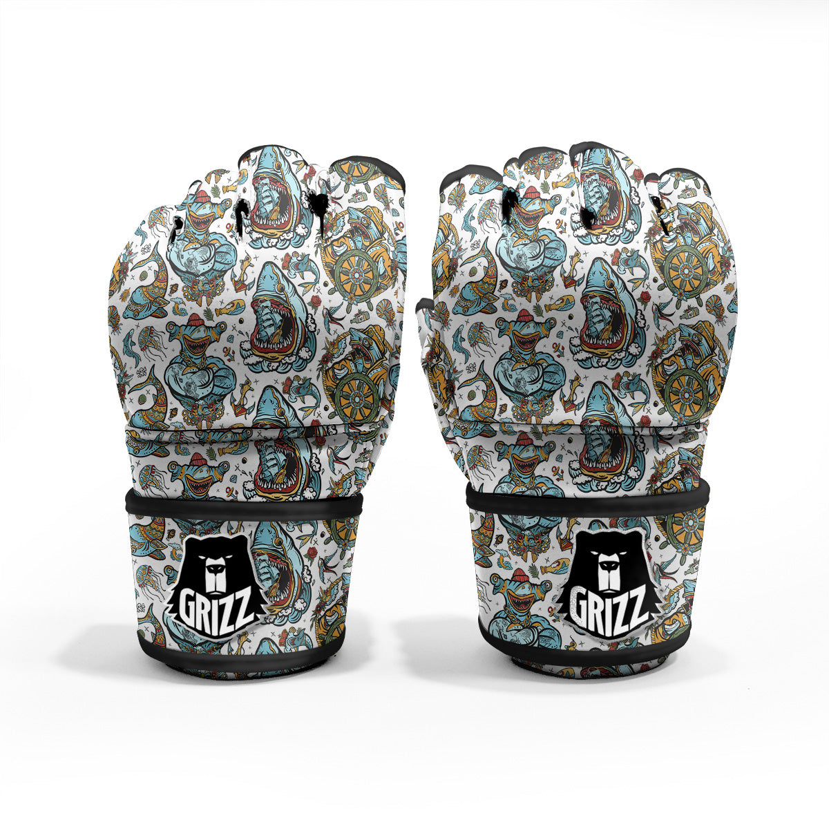 Sharks Underwater Tattoo Print Pattern MMA Gloves-grizzshop