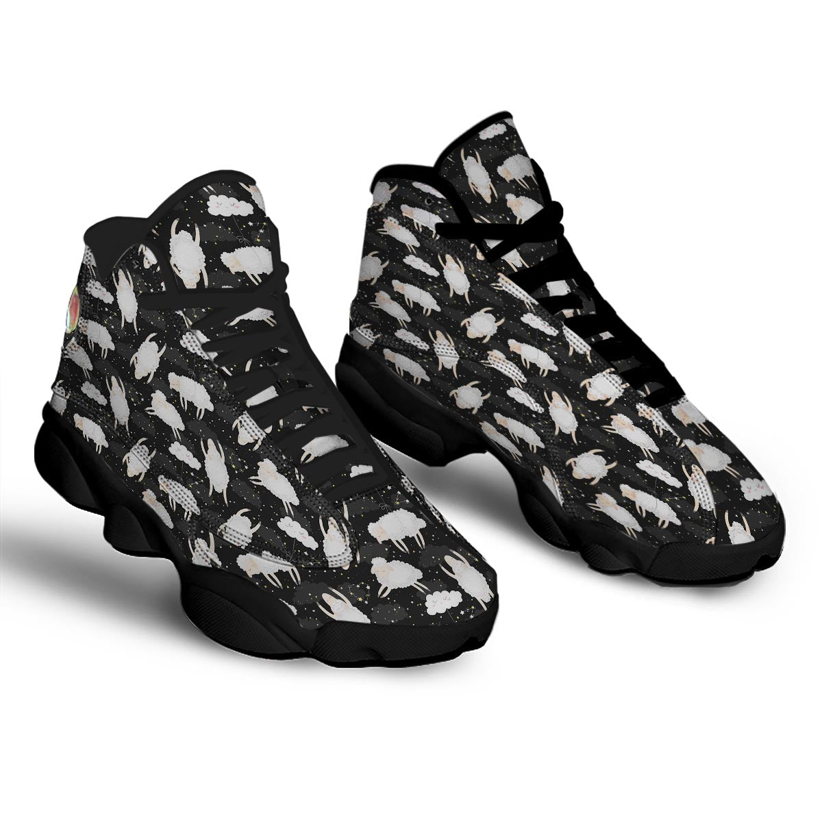 Sheep And Star Print Pattern Black Basketball Shoes-grizzshop