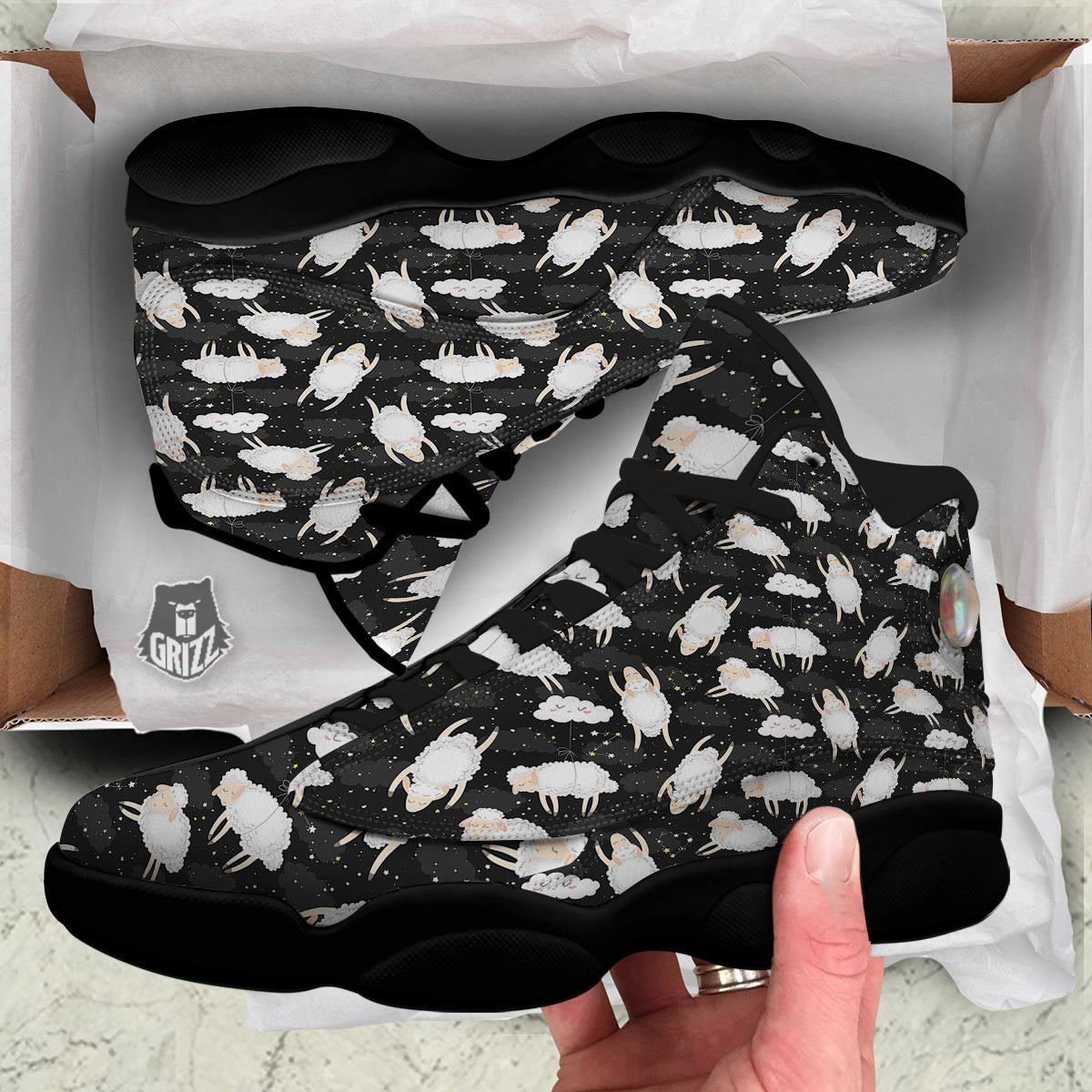 Sheep And Star Print Pattern Black Basketball Shoes-grizzshop