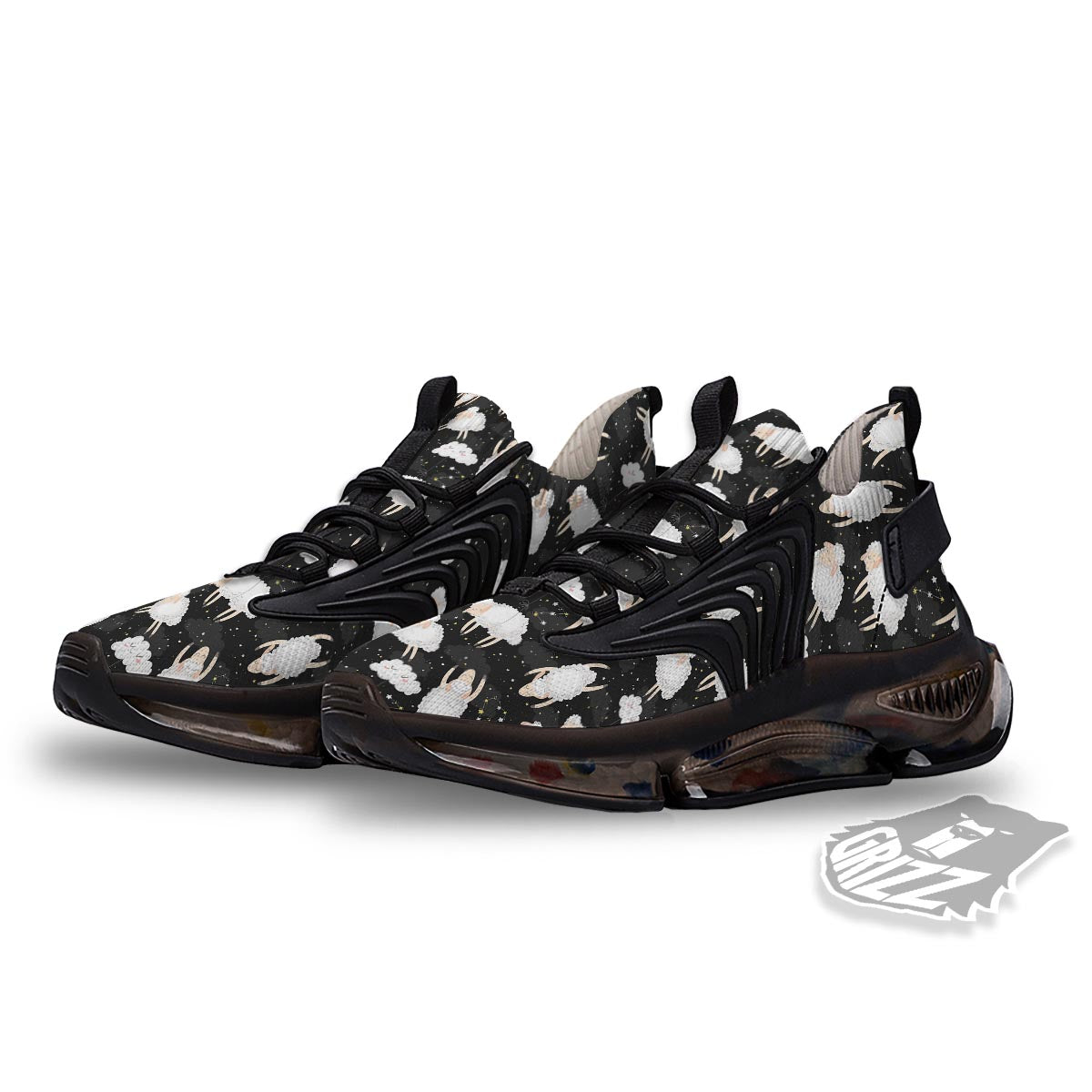 Sheep And Star Print Pattern Black Gym Shoes-grizzshop