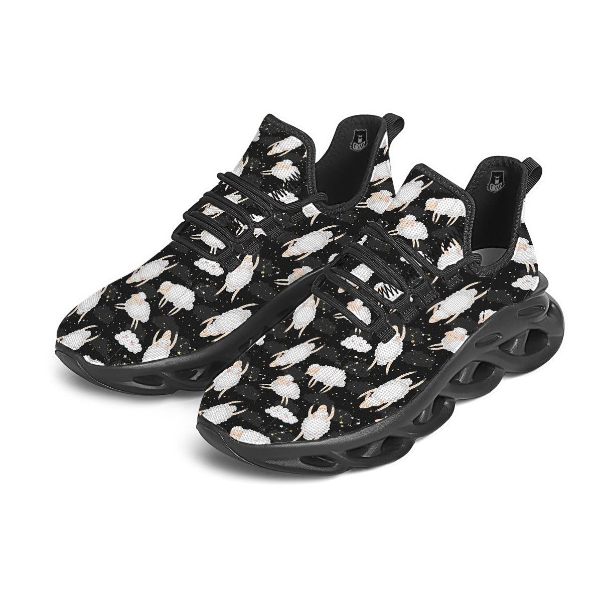 Sheep And Star Print Pattern Black Running Shoes-grizzshop
