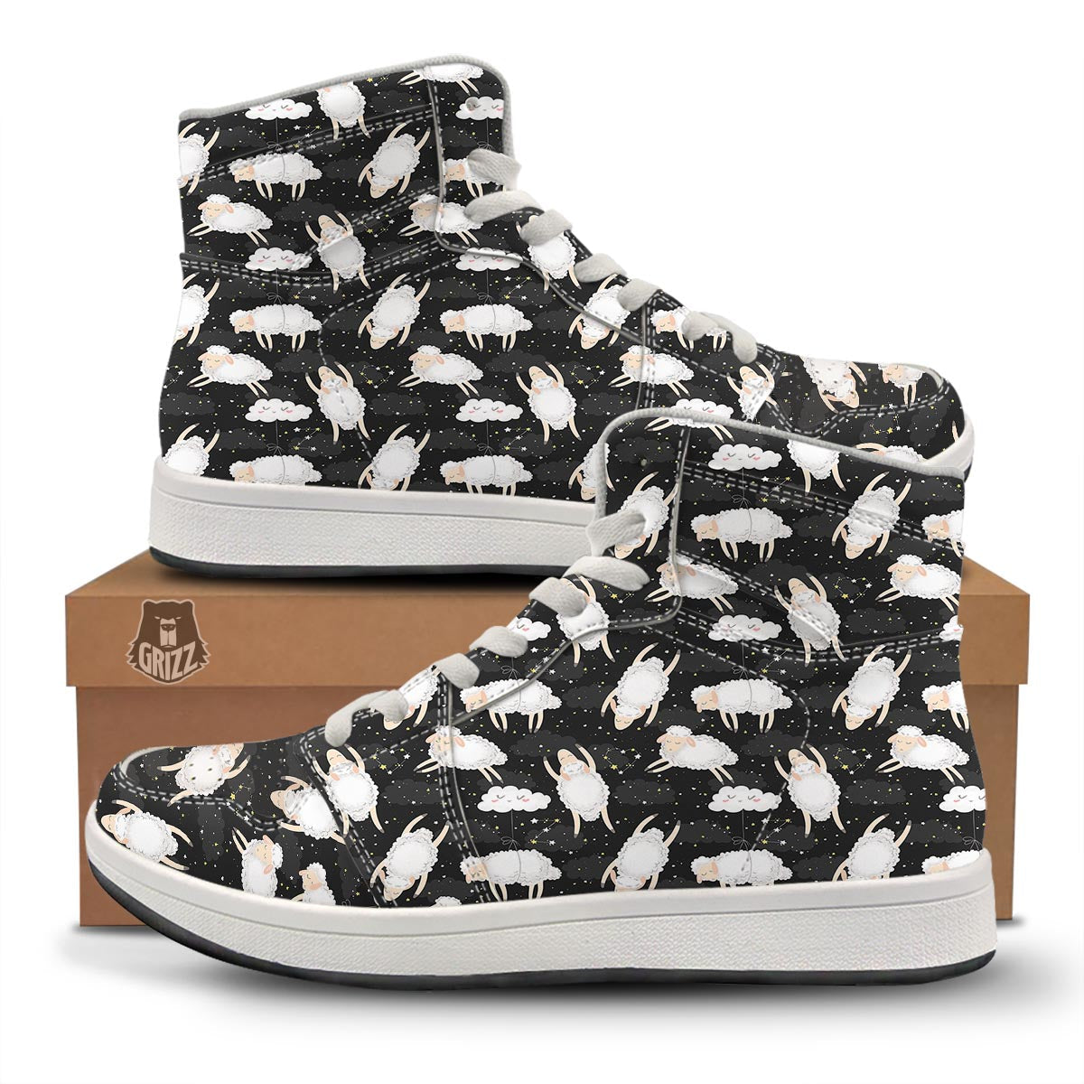 Sheep And Star Print Pattern High Top Sneakers-grizzshop