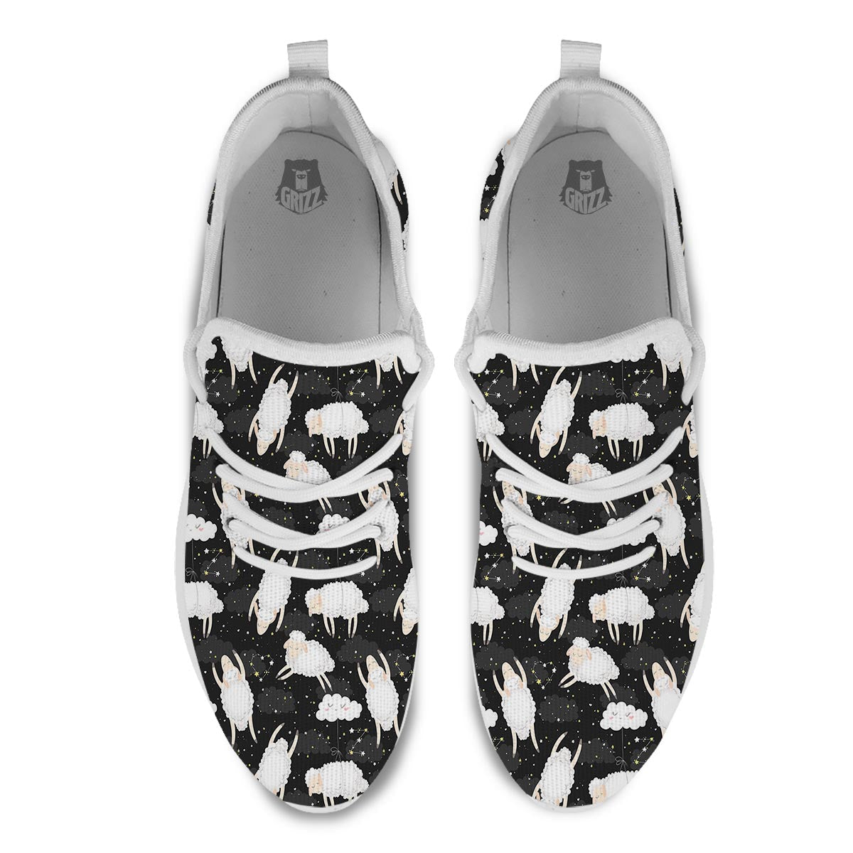 Sheep And Star Print Pattern White Athletic Shoes-grizzshop