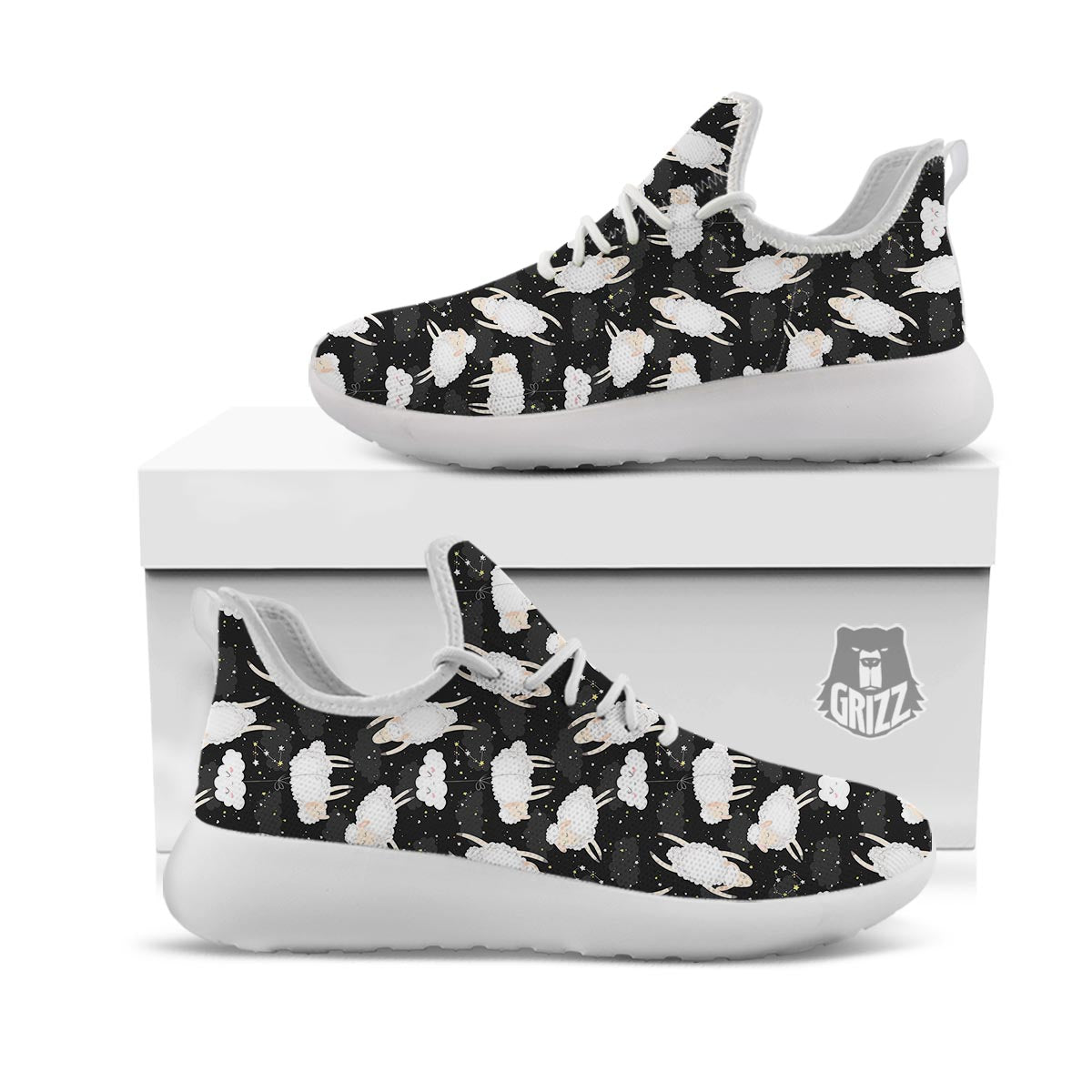 Sheep And Star Print Pattern White Athletic Shoes-grizzshop