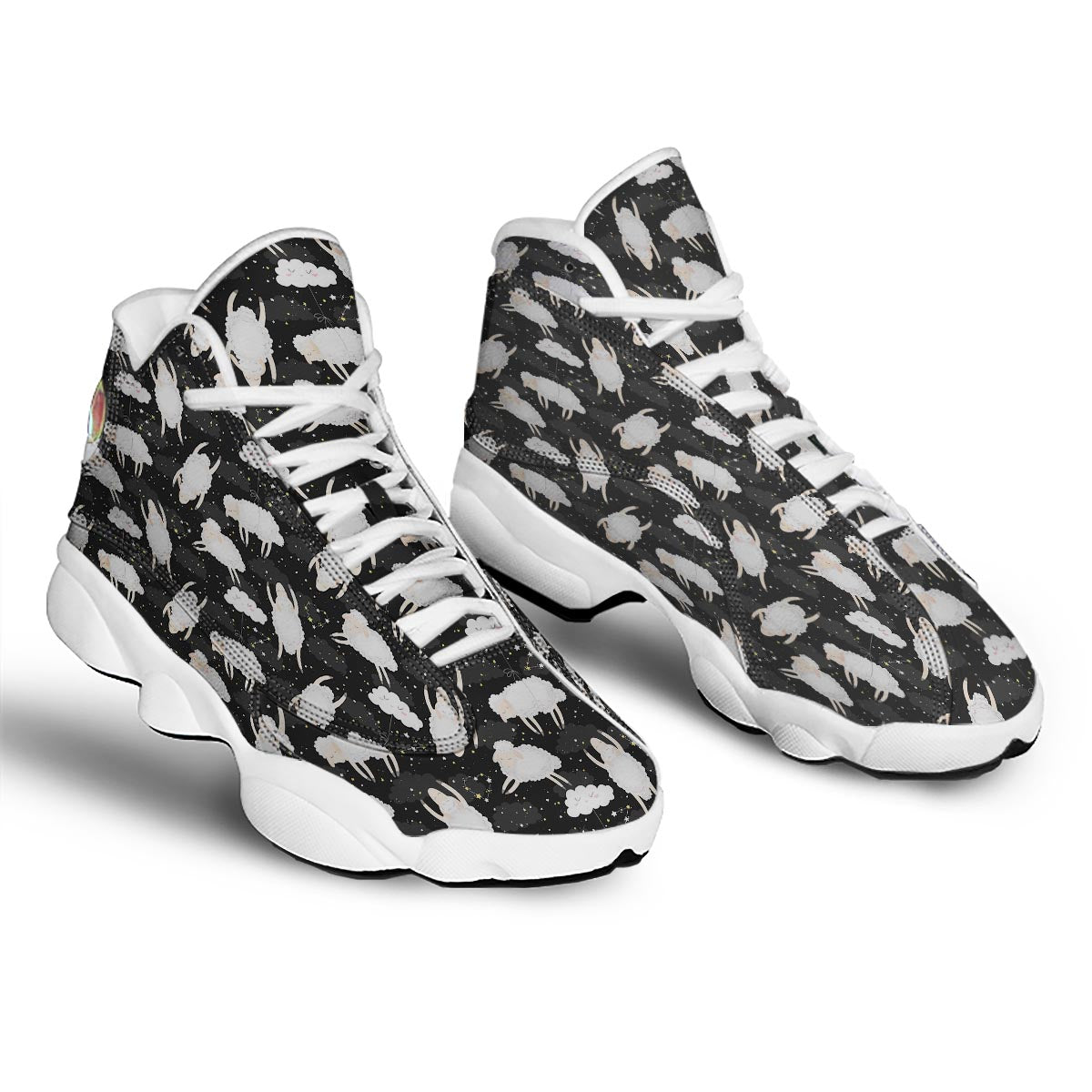Sheep And Star Print Pattern White Basketball Shoes-grizzshop