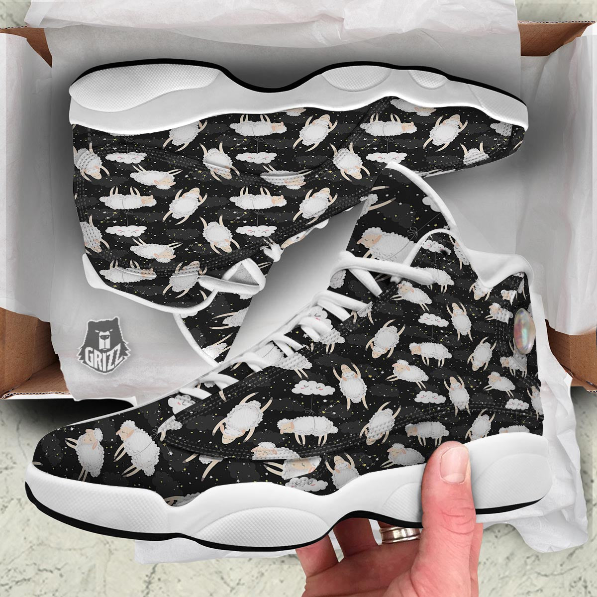 Sheep And Star Print Pattern White Basketball Shoes-grizzshop