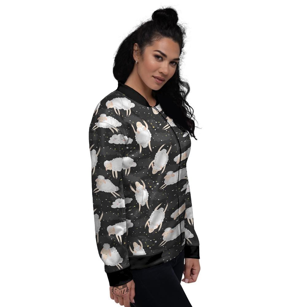 Sheep And Star Print Pattern Women's Bomber Jacket-grizzshop