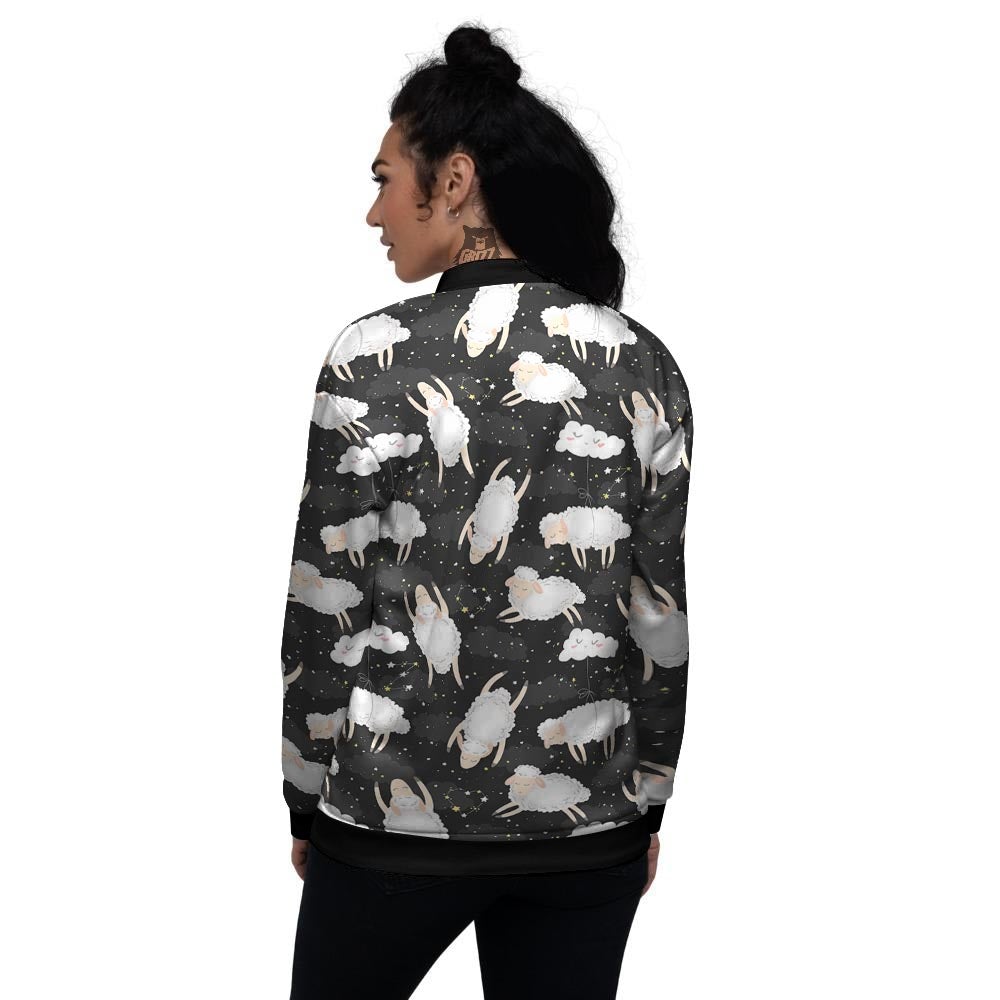 Sheep And Star Print Pattern Women's Bomber Jacket-grizzshop