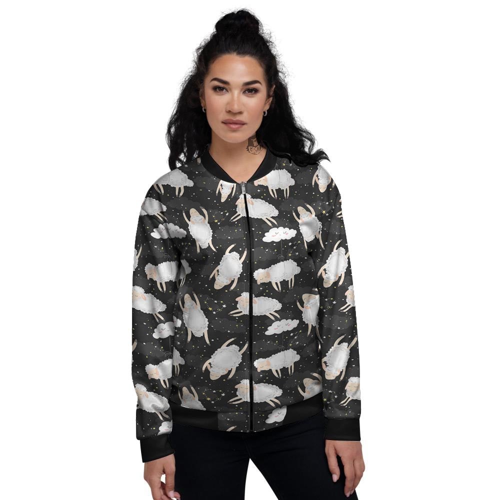 Sheep And Star Print Pattern Women's Bomber Jacket-grizzshop