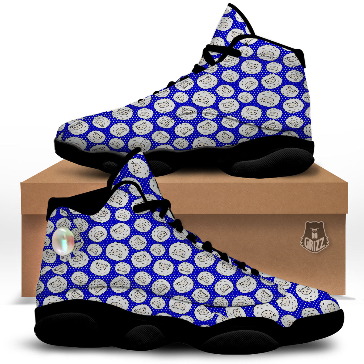 Sheep Cartoon Print Pattern Black Basketball Shoes-grizzshop