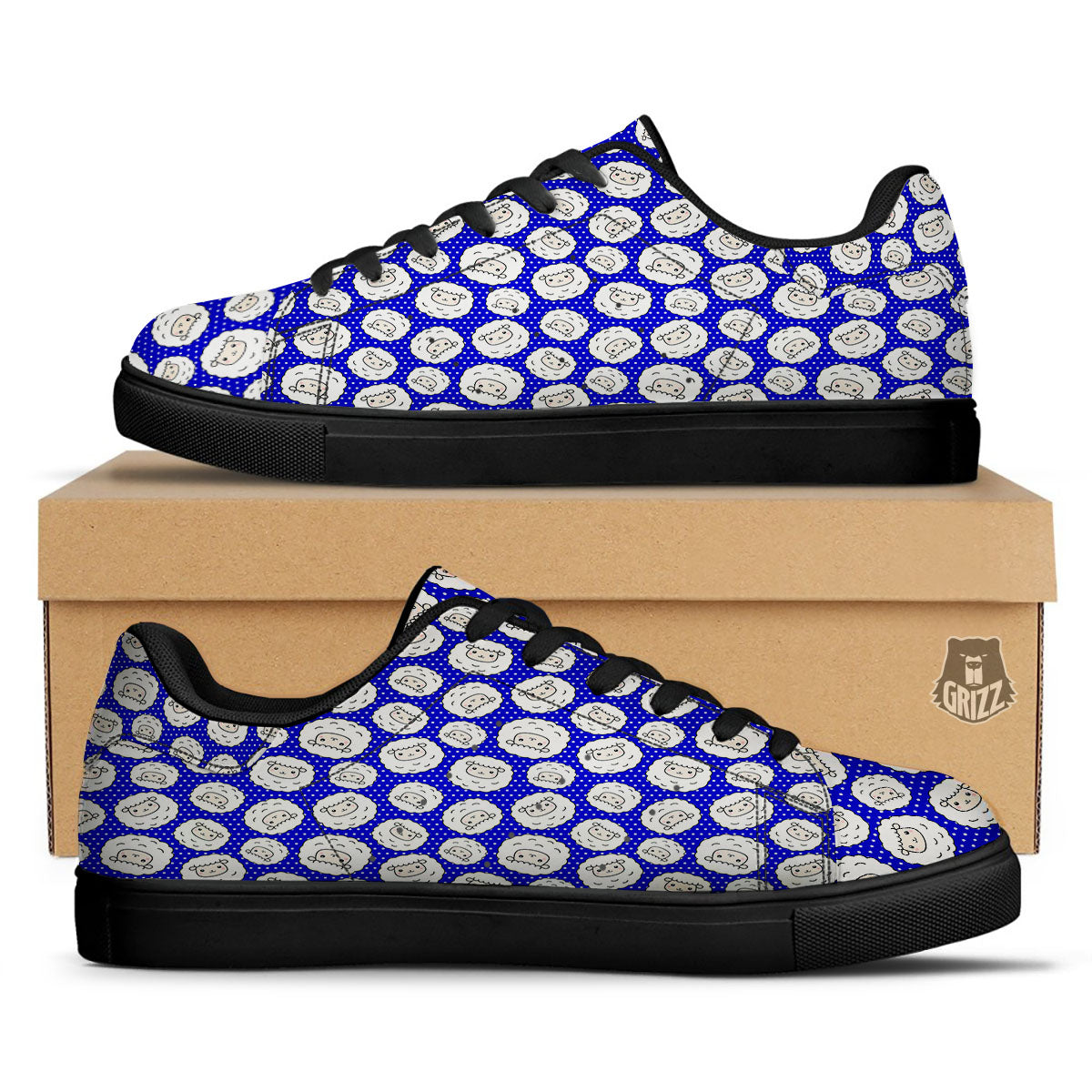 Sheep Cartoon Print Pattern Black Low Top Sneakers-grizzshop